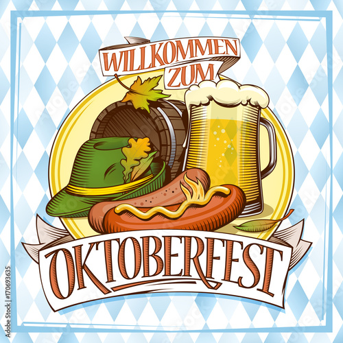 Oktoberfest poster design with glass of beer
