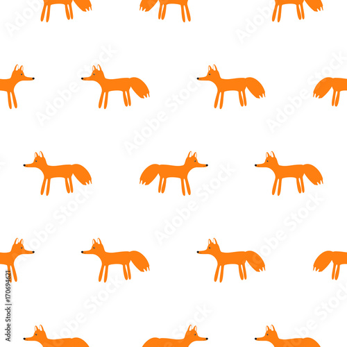 Cute fox animal seamless vector pattern. Orange foxies on white repeat fabric background.