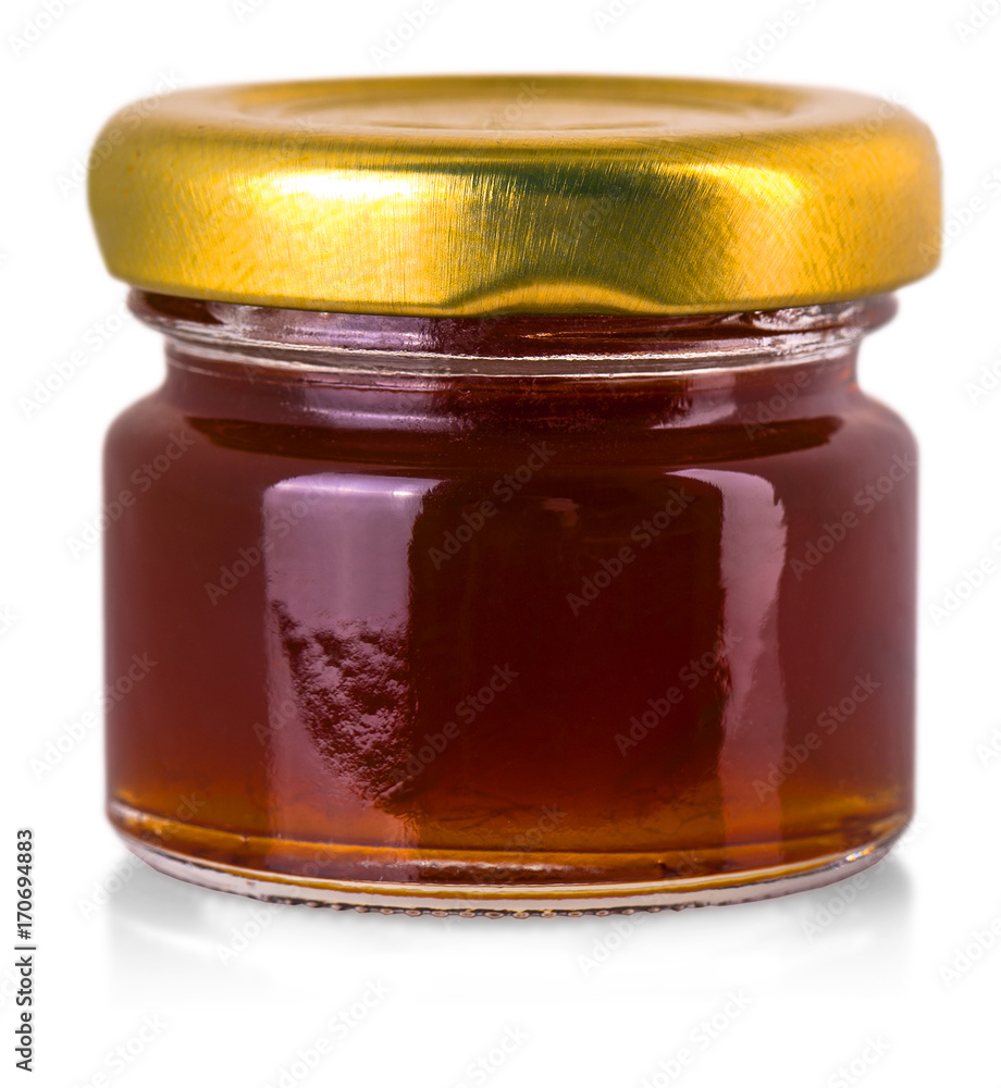 small glass jar with jam isolated on white small glass jar with jam isolated on white