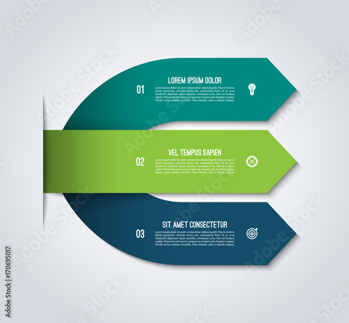 Arrow infographic template. Vector banner with 3 steps, options, parts. Can be used for workflow layout, diagram, number and step options, graph, web design.