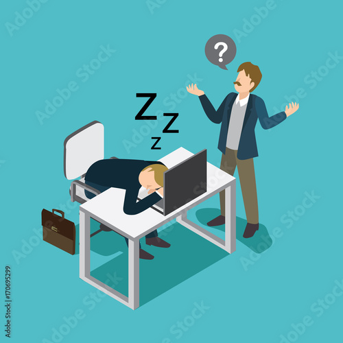businessman slept in desk office in front of the manager