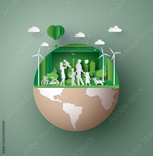  paper art concept of eco friendly , save the earth