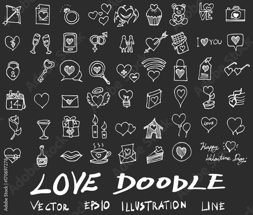 love doodle icon set isolated, vector illustration hand drawn on chalkboard eps10