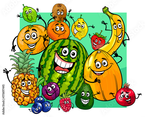 cute fruit characters group cartoon