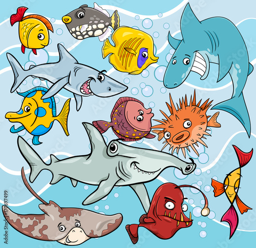 fish cartoon animal characters group