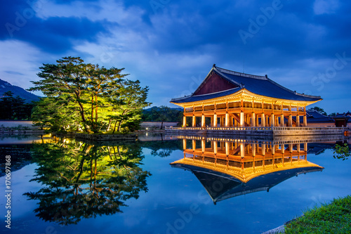 Gyeongbokgung Palace at night in seoul,Korea. photo