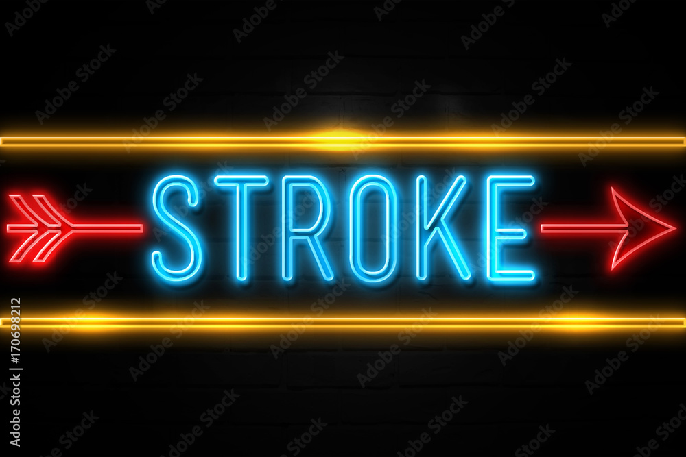 Stroke  - fluorescent Neon Sign on brickwall Front view