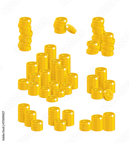 Euro coin heaps. Exceeding income goals, calculating high income and a large capital base. Business finance and economy concept. Cartoon vector illustration isolated on white background