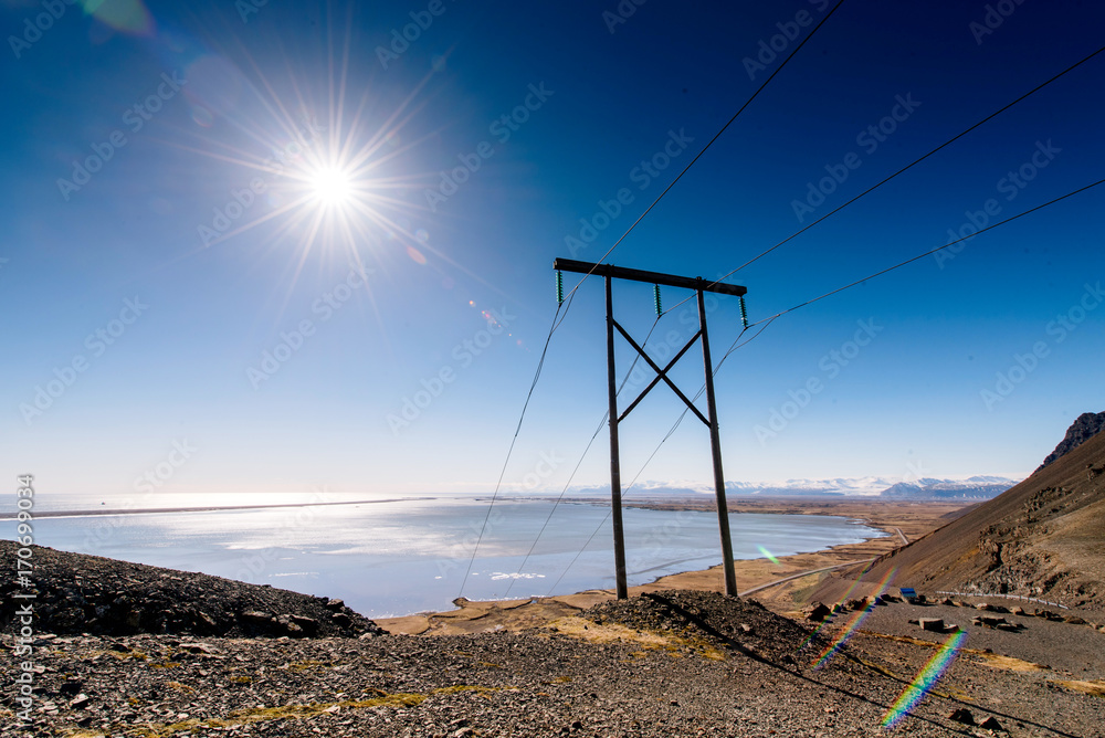 Power line in Iceland. Power line in Iceland.