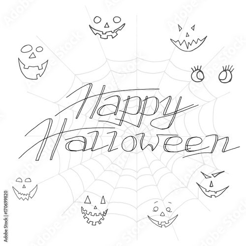 Hand Drawn Halloween Set. Lettering. Happy Halloween.