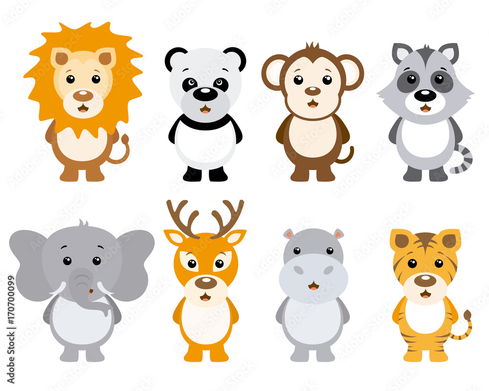 Set of cute animals isolated on white background Set of cute animals isolated on white background