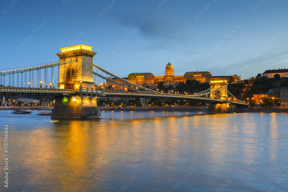 Evening view of Buda castle of Budapest, Hungary.
