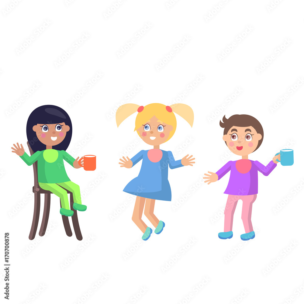 Playful Little Children In Baby Bibs Flat Vector Playful Little Children In Baby Bibs Flat Vector