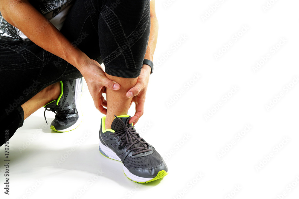 Runner sportsman holding ankle in pain with Broken twisted joint ...
