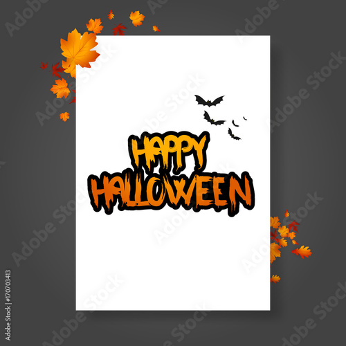 Halloween Vector Poster/Flyer with autumn leaves, and Happy Halloween lettering with grungy font.