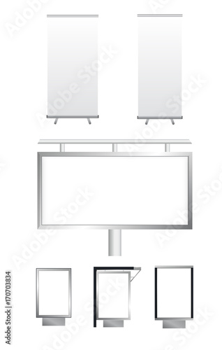 Various types of presentation media - billboard, citylight lightbox and roll up. Vector format