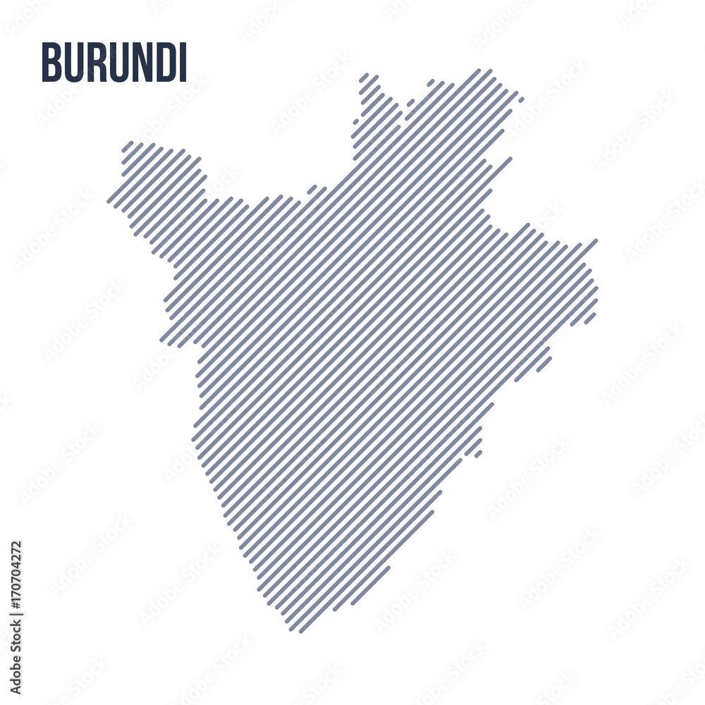 Fototapeta premium Vector abstract hatched map of Burundi with oblique lines isolated on a white background.
