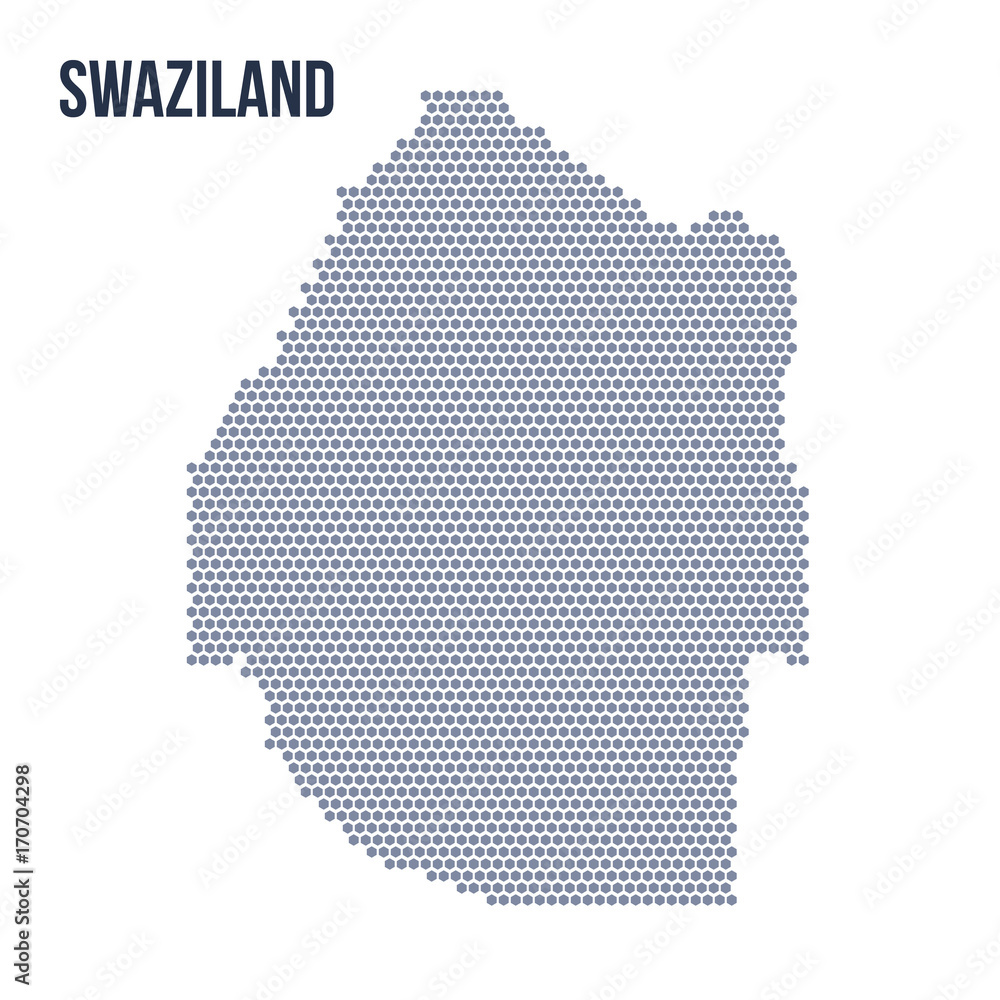 Vector hexagon map of Swaziland isolated on white background