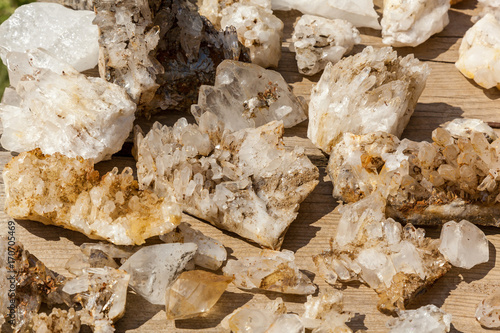 pieces of mountain crystal near in village Ushgul, Svaneti, Georgia