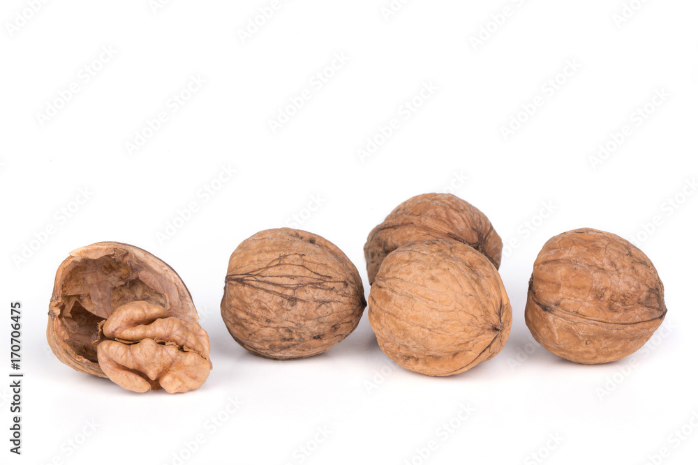Useful nuts walnut isolated on whine background Useful nuts walnut isolated on whine background