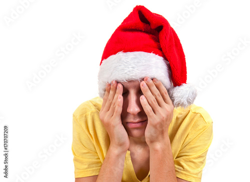 Sad Young Man in Santa Hat