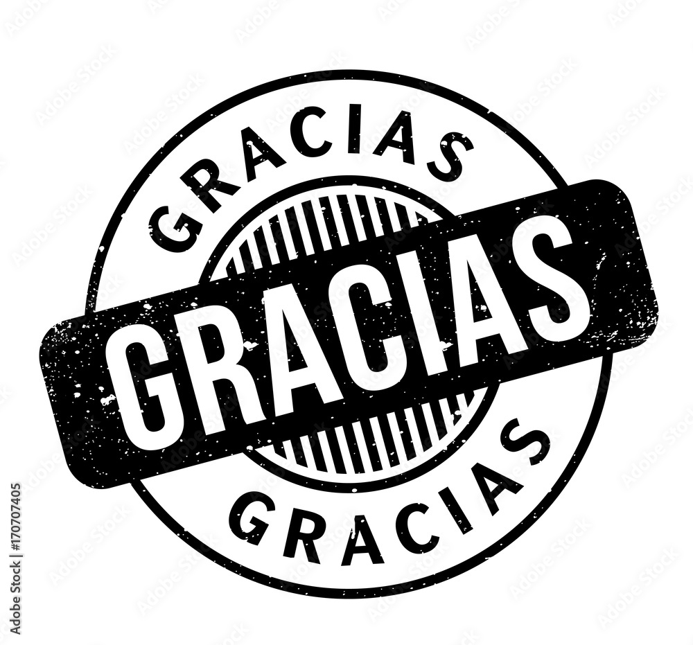 Gracias rubber stamp. Grunge design with dust scratches. Effects can be easily removed for a clean, crisp look. Color is easily changed.
