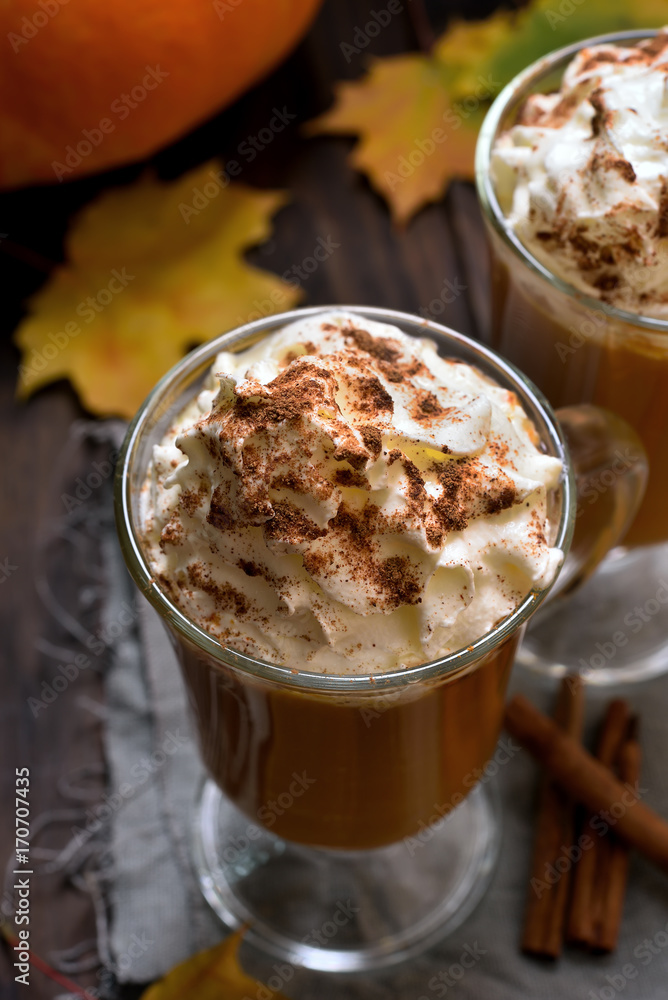 Pumpkin latte with whipped cream and cinnamon Pumpkin latte with whipped cream and cinnamon