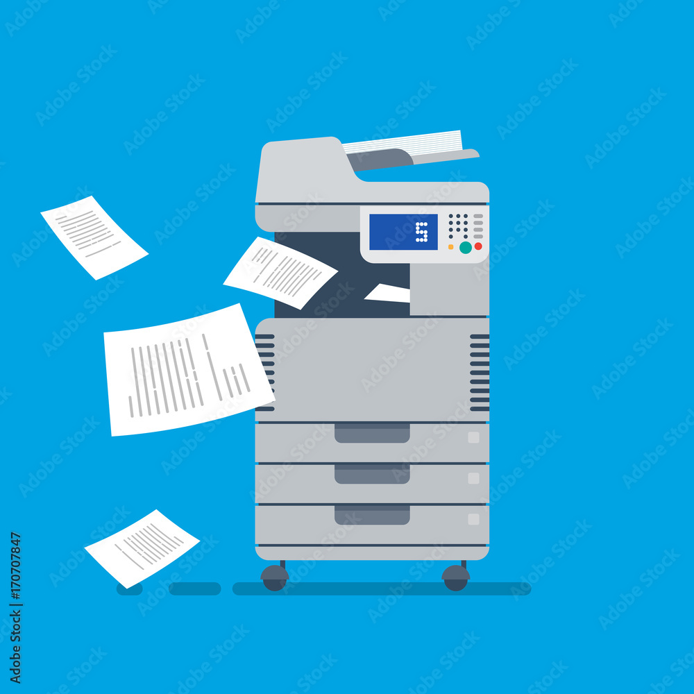 Schilderij op canvas Office Multifunctional printer scanner. Flat Vector