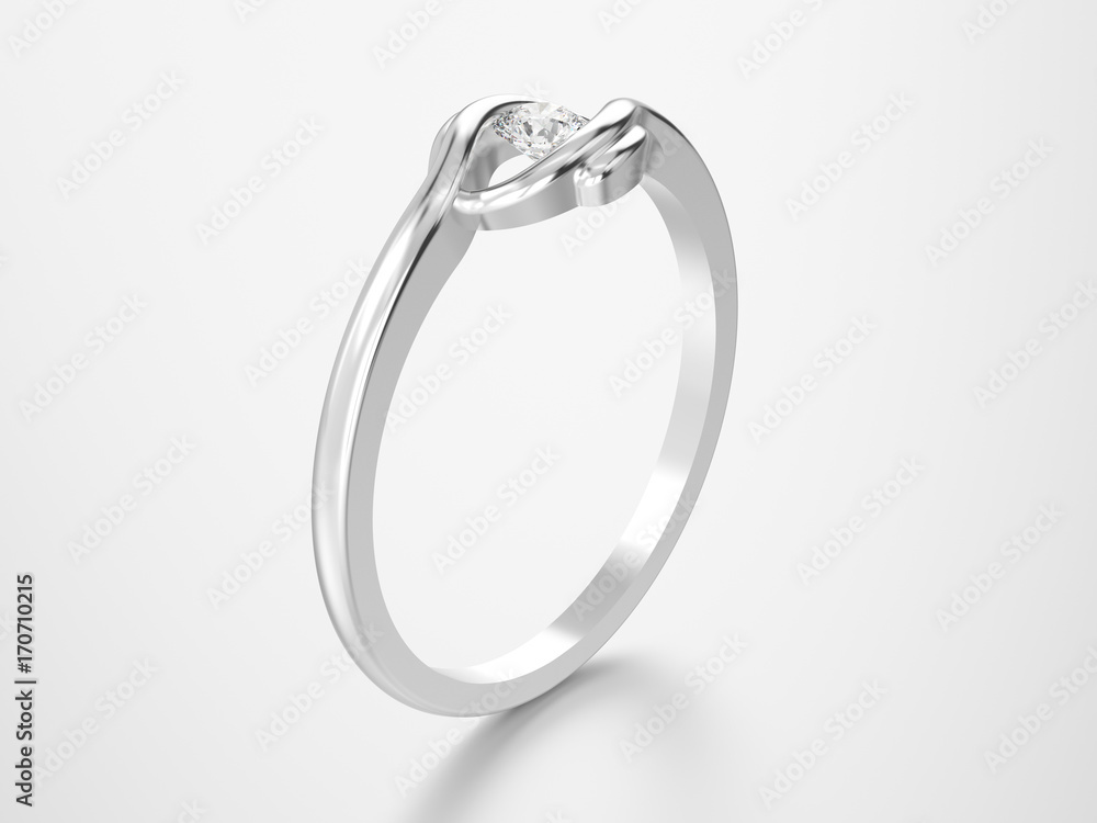 3D illustration isolated white gold or silver engagement illusion twisted ring with diamond with reflection 3D illustration isolated white gold or silver engagement illusion twisted ring with diamond with reflection