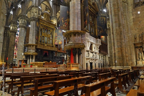 Interior of the Milan Cathedral (Duomo di Milano) in Milan, Italy.