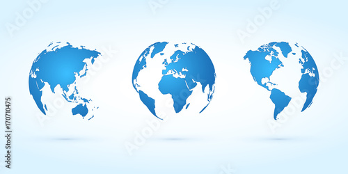 blue globes vector set planet earth