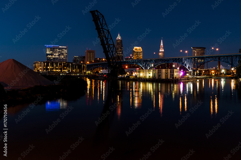 Blue / Golden Hour / Sunset - Cleveland, Ohio Skyline with Bridges