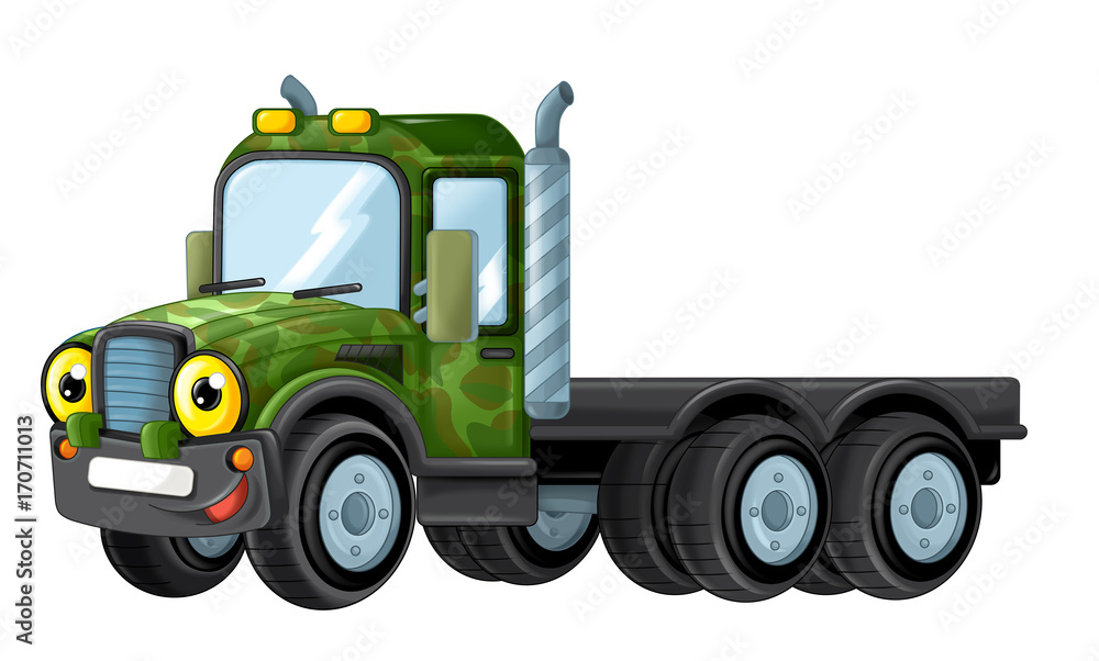 Naklejka premium cartoon happy and funny military truck - isolated truck / smiling vehicle 