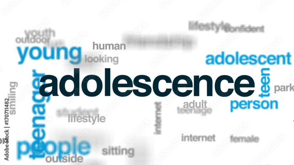 Adolescence animated word cloud, text design animation. Adolescence animated word cloud, text design animation.