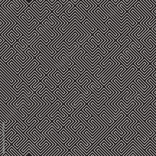 Irregular Maze Lines. Abstract Geometric Background Design. Vector Seamless Black and White Chaotic Pattern.