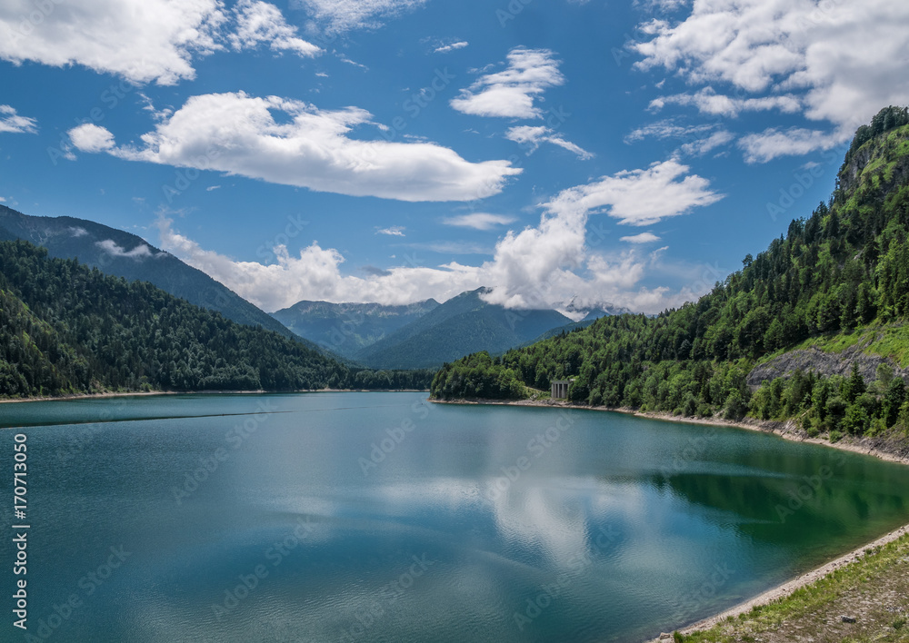 The mountain lake Sylvenstein lake in Bavaria, Germany The mountain lake Sylvenstein lake in Bavaria, Germany