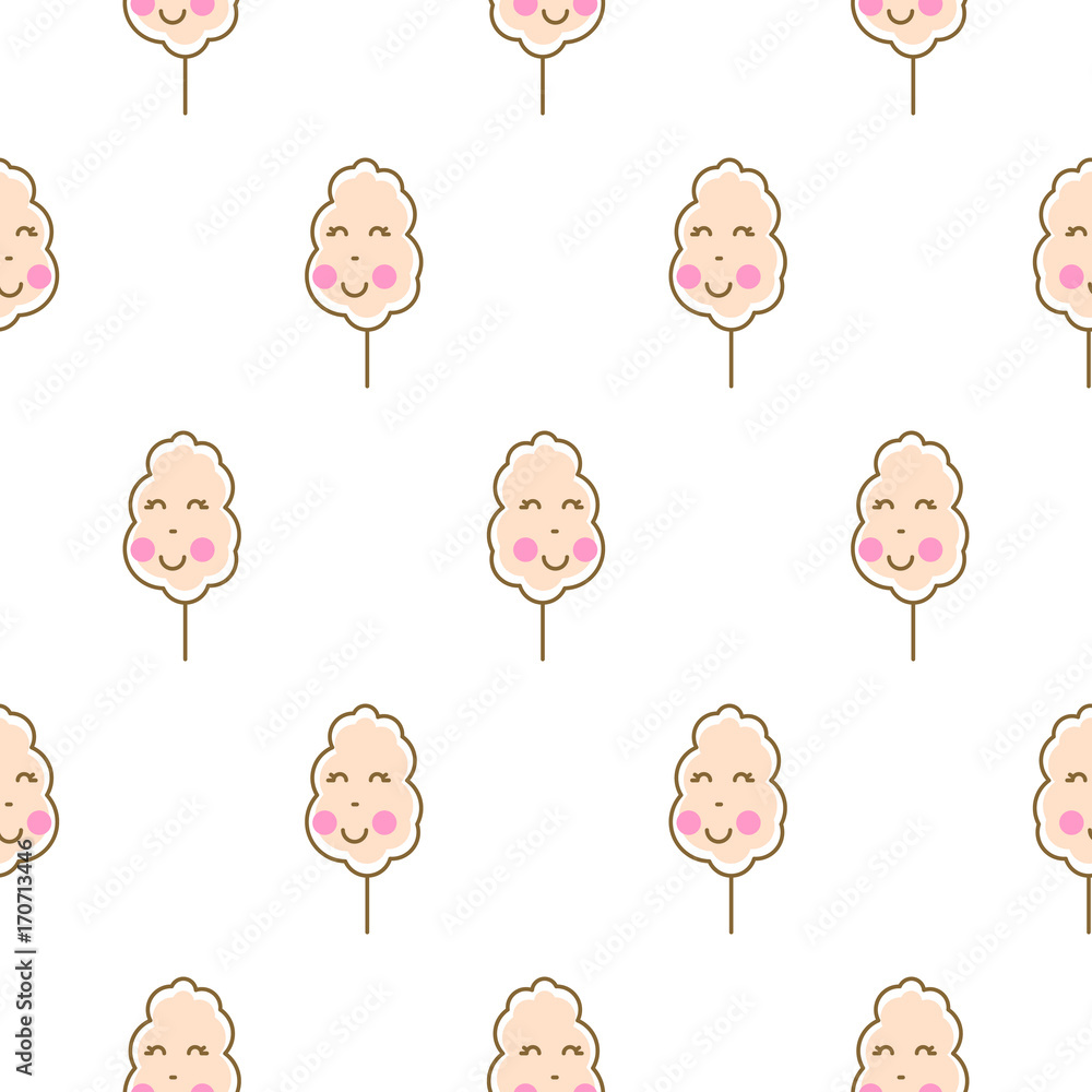 Cotton candy kawaii seamless vector pattern. Simple cute light pink and white background for kids. Cotton candy kawaii seamless vector pattern. Simple cute light pink and white background for kids.