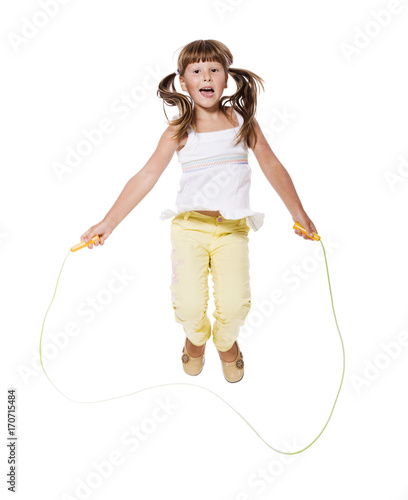 Girl jumping isolated