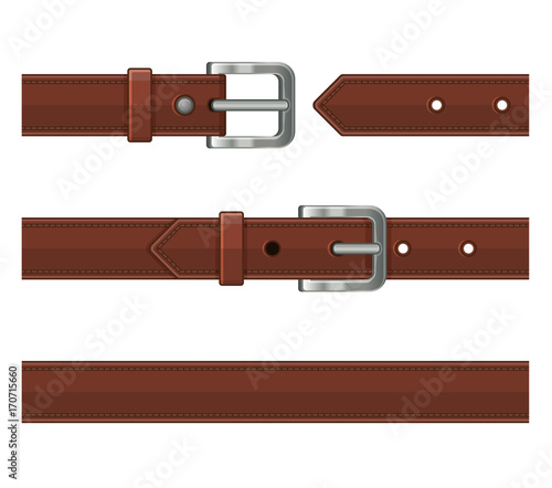 Seamless Brown Leather Belts Set. Vector photo