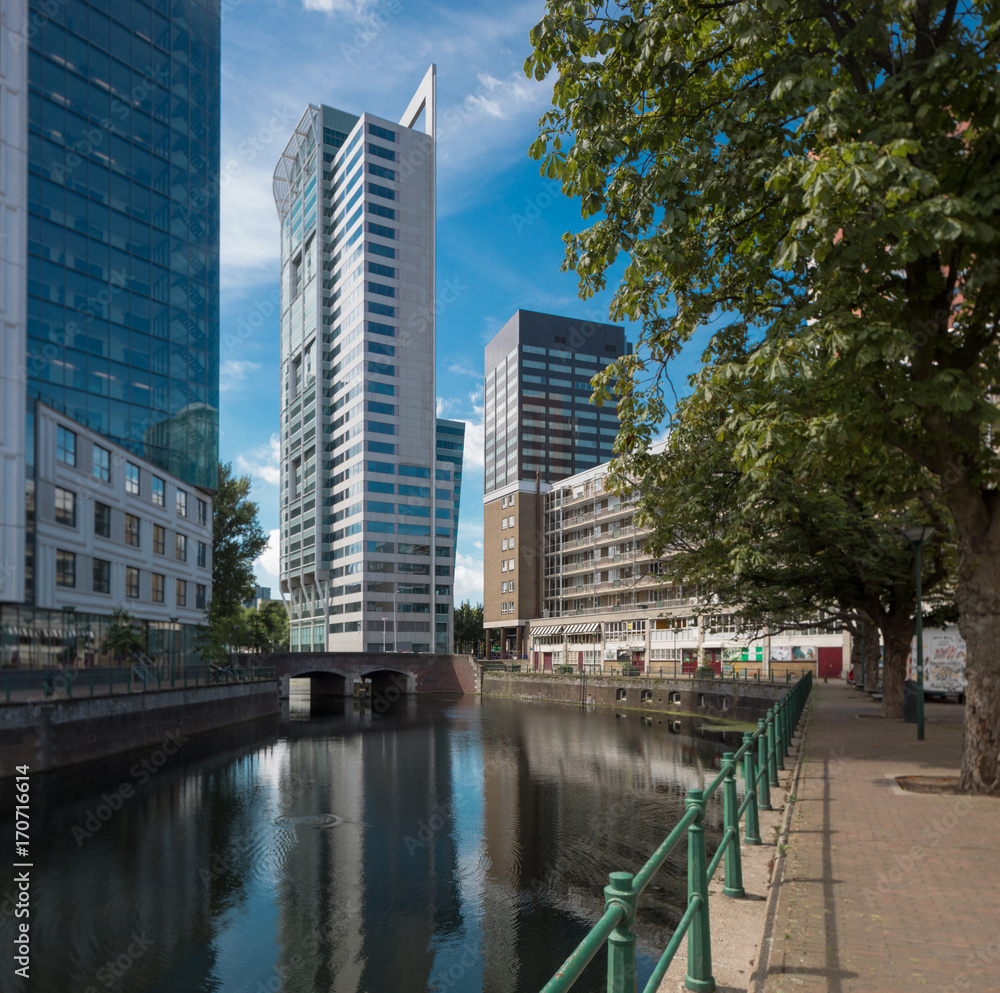 Rotterdam cityscape with canal and buildings Rotterdam cityscape with canal and buildings