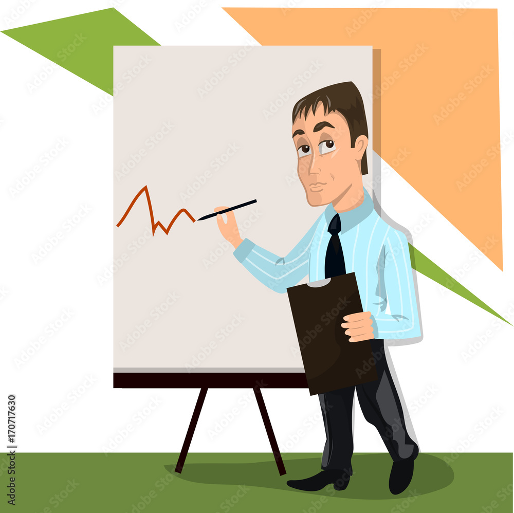 Lector or trainer stand near board presentation Lector or trainer stand near board presentation