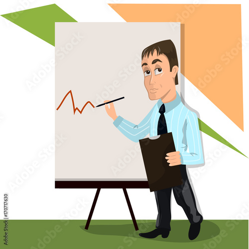 Lector or trainer stand near board presentation