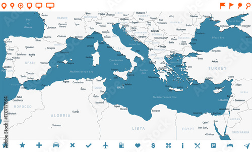 Mediterranean sea Map - Vector Illustration