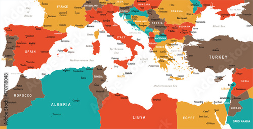 Mediterranean sea Map - Vector Illustration