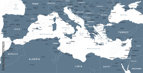 Mediterranean sea Map - Vector Illustration