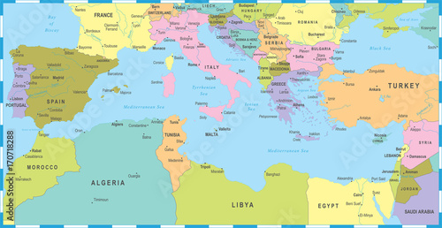 Mediterranean sea Map - Vector Illustration