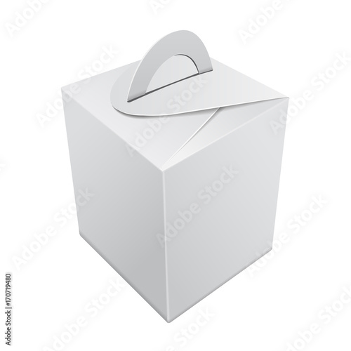 Blank Kraft Paper Gift box mockup. Vector White Container with handle. Gift Box template, Cardboard Package