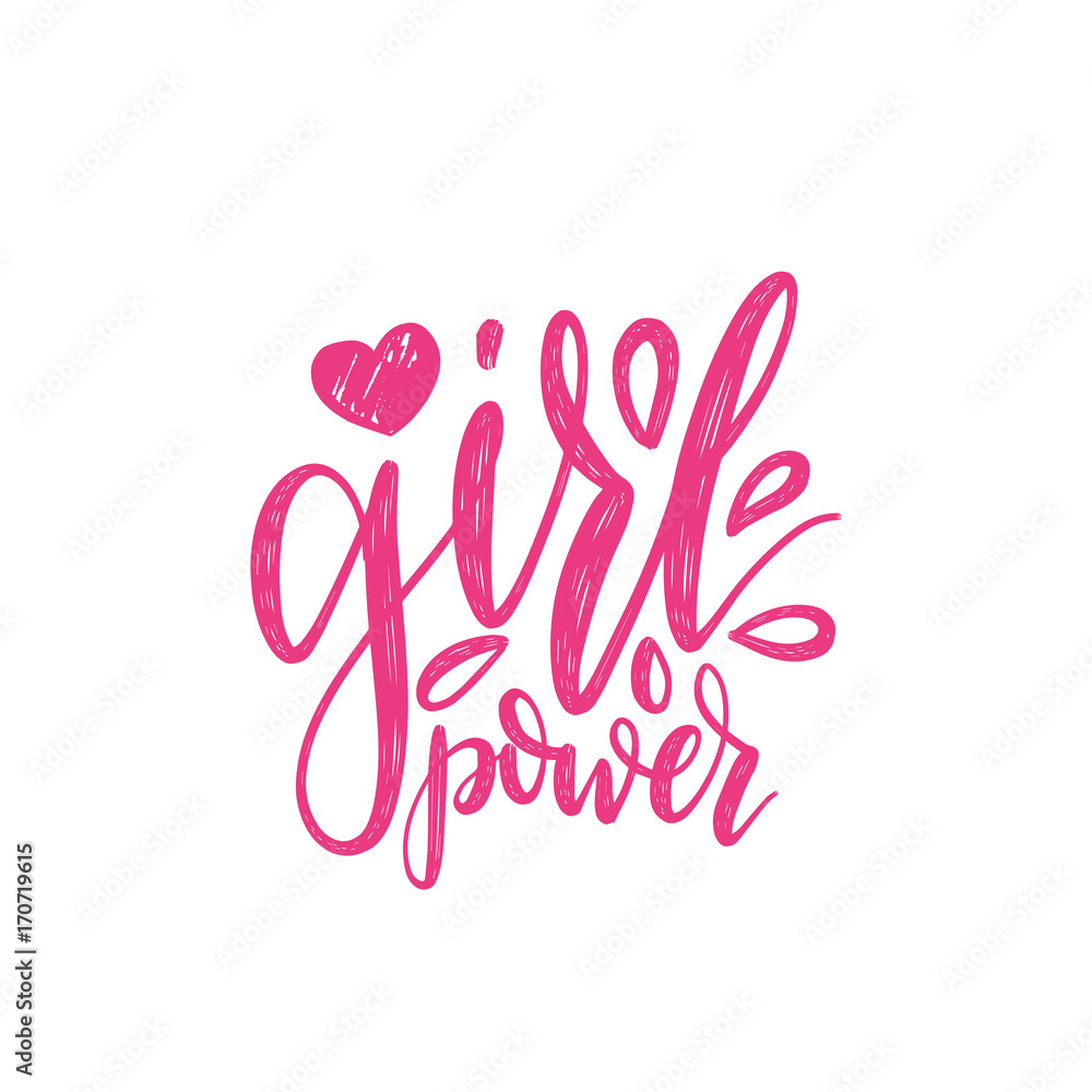 Girl Power hand lettering print. Vector calligraphic illustration of feminist movement