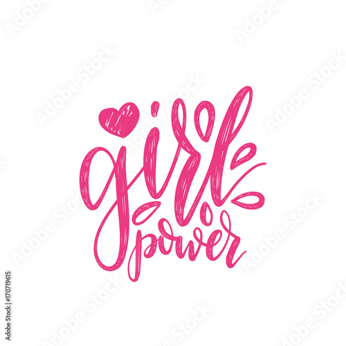 Girl Power hand lettering print. Vector calligraphic illustration of feminist movement