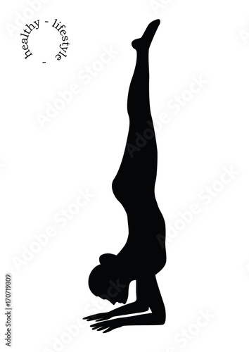 Headstand - sketch - woman - isolated on white background - art creative illustration vector.